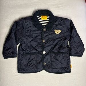 Steiff blue diamond quilted corduroy collar jacket Übergangsjacke GR 74 Blau 12M